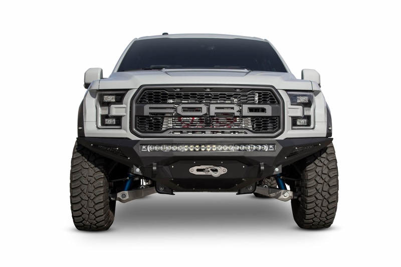 Ford Raptor Bumper - Front - Addictive Desert Designs - Stealth Fighter with Winch Mount - Hammer Black Powder Coat finish with Satin Black Panels - `17-`27